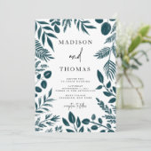 Botanische Aquamarine Hochzeit Einladung (Stehend Vorderseite)