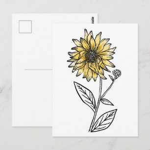 Botanische Aquarell-Ästhetik-Linienkunst-Sonnenblu Postkarte