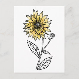 Botanische Aquarell-Ästhetik-Linienkunst-Sonnenblu Postkarte