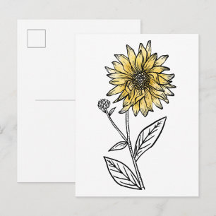 Botanische Aquarell-Ästhetik-Linienkunst-Sonnenblu Postkarte
