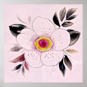 Botanische Aquarell-Blumenmalerei mit Laub Poster