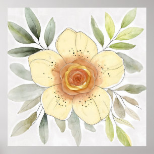 Botanische Aquarell-Blumenmalerei mit Laubwerk Poster