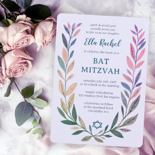 Botanische Aquarell-Davidstern Bar/Bat Mizwa Einladung