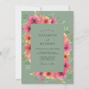 Botanische Aquarell-Hochzeit mit Rosa Salbei Einladung