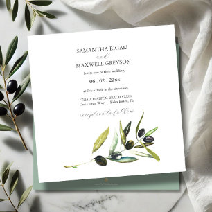 Botanische Aquarell-Olivenzweig-Hochzeitseinladung Einladung