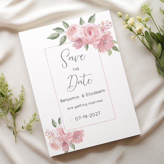 Botanische Aquarellbäume, rosa Blume Save the Date Einladung