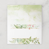 Botanische Aquarellbilder Grüne Blätter Rosa Blume Platzkarte (Außenseite Aufgefaltet)