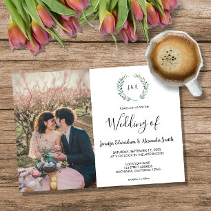 Botanische Aquarellblätter Monogramm Foto Hochzeit Einladung