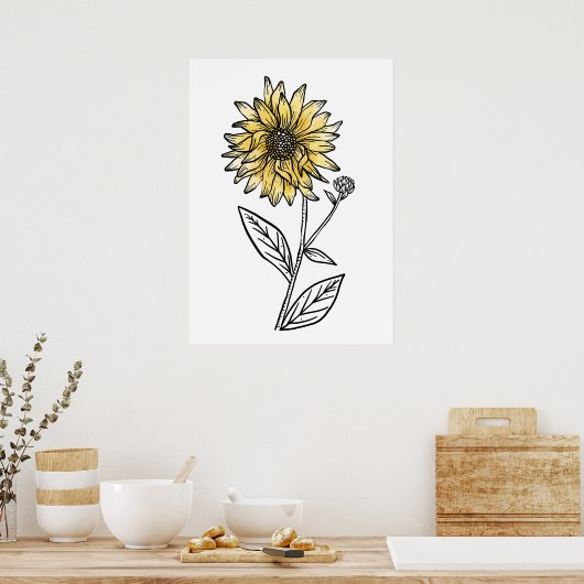 Botanische Aquarellblüte Poster (Küche)