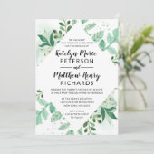 Botanische Aquarellblütenhochzeit aus frischen Blä Einladung (Stehend Vorderseite)