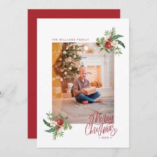 Botanische Aquarellen Weihnachten Foto Urlaub (Vorne/Hinten)