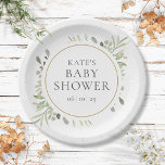 Botanische Aquarellendusche Pappteller<br><div class="desc">Diese moderne,  geschlechtsneutrale Babydusche,  Sprinkle oder Pärchendusche mit zarten Aquarellfarben-Blätter können mit Ihren besonderen Veranstaltungsdetails personalisiert werden. Entwickelt von Thisisnotme©</div>