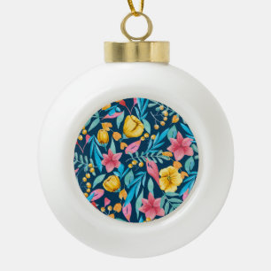 Botanische Aquarellfarbe: Blume, Blätter verzieren Keramik Kugel-Ornament