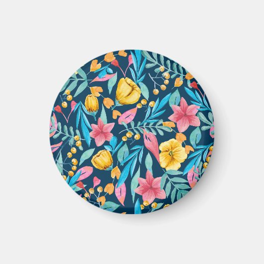 Botanische Aquarellfarbe: Blume, Blätter verzieren Magnet (Vorne)