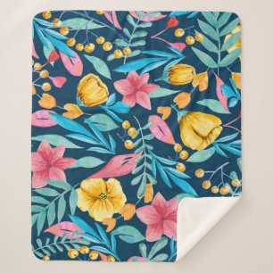 Botanische Aquarellfarbe: Blume, Blätter verzieren Sherpadecke