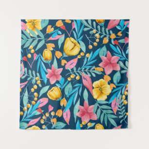 Botanische Aquarellfarbe: Blume, Blätter verzieren Wandteppich