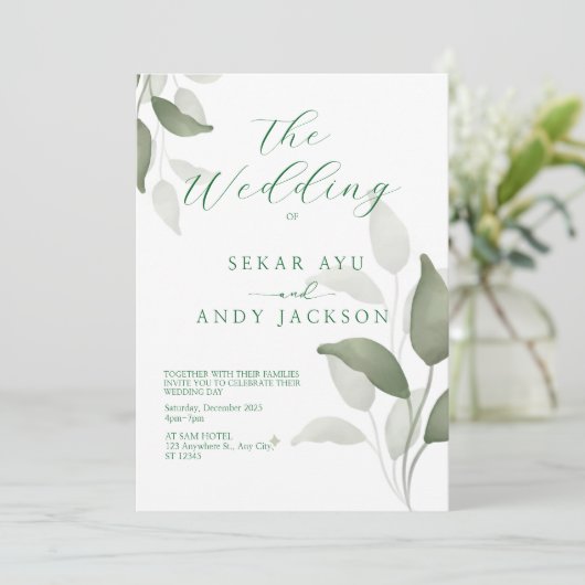 botanische Aquarellfarbe Einladung (Stehend Vorderseite)