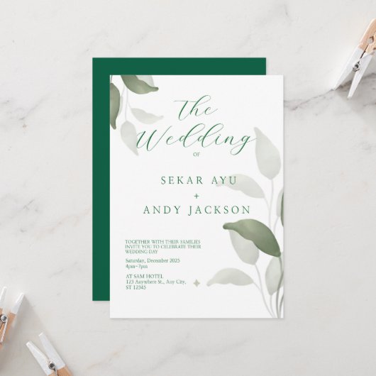 botanische Aquarellfarbe Einladung (Vorderseite/Rückseite Beispiel)