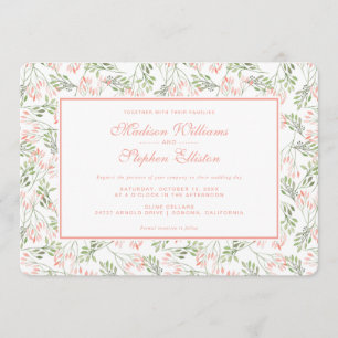 Botanische Aquarellfarbe Grün/Rosa - Hochzeit Einladung