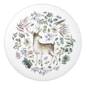 Botanische Aquarellfarbe Woodland Deer Buck Keramikknauf (Vorderseite)