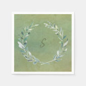 Botanische Aquarellfarben Blätter grün mit Monogra Serviette (Vorderseite)