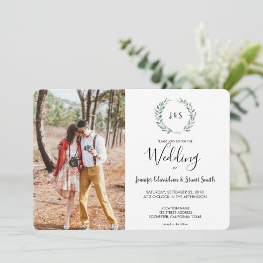 Botanische Aquarellfarben Blätter Monogramm Foto H Einladung