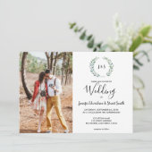 Botanische Aquarellfarben Blätter Monogramm Foto H Einladung (Stehend Vorderseite)