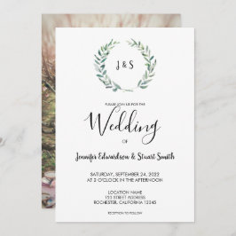 Botanische Aquarellfarben Blätter Monogramm Foto H Einladung