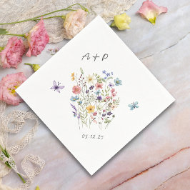 Botanische Aquarellfarben-Monogramm-Hochzeit Serviette