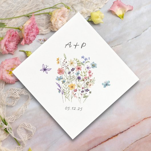 Botanische Aquarellfarben-Monogramm-Hochzeit Serviette