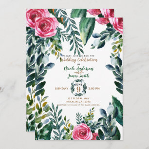 Botanische Aquarellfarben Vintage Blätter mit Blum Einladung