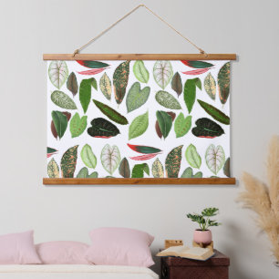 Botanische Aquarellfarben Vintage Grünflächen Blät Wandteppich Mit Holzrahmen