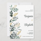 Botanische Aquarellgoldgrün Hochzeit Einladung (Vorderseite)