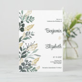 Botanische Aquarellgoldgrün Hochzeit Einladung (Stehend Vorderseite)