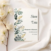 Botanische Aquarellgoldgrün Save the Date Einladung