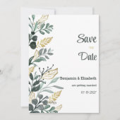 Botanische Aquarellgoldgrün Save the Date Einladung (Vorderseite)