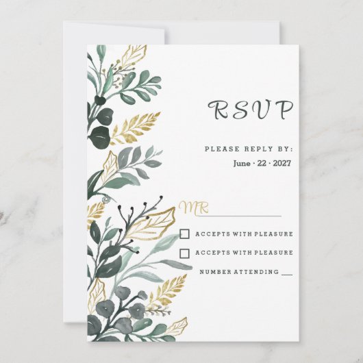 Botanische Aquarellgoldgrün UAWG Einladung (Vorderseite)