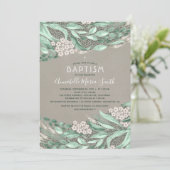 Botanische Aquarellgrüne Taufe Einladung (Stehend Vorderseite)