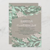 Botanische Aquarellgrüne Taufe Einladung (Vorne/Hinten)
