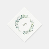 Botanische Aquarelloliven-Blätter mit Monogramm Serviette (Ecke)