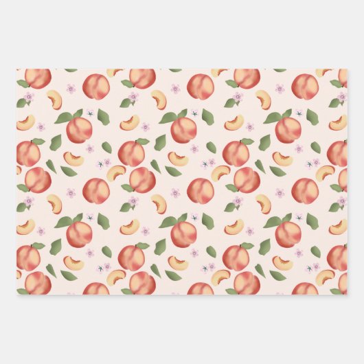 Botanische Aquarellpfirsiche & Blüten Geschenkpapier Set (Vorderseite 3)