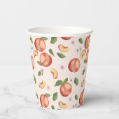 Botanische Aquarellpfirsiche & Blüten Pappbecher (Rückseite)