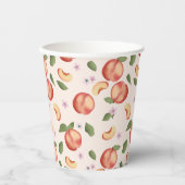 Botanische Aquarellpfirsiche & Blüten Pappbecher (Vorderseite)