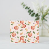 Botanische Aquarellpfirsiche & Blüten Postkarte (Stehend Vorderseite)
