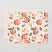 Botanische Aquarellpfirsiche & Blüten Postkarte (Vorne/Hinten)