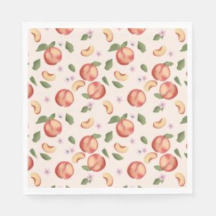 Botanische Aquarellpfirsiche & Blüten Serviette