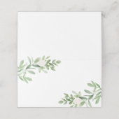 Botanische Aquarellpflanzen und weiße Blume Platzkarte (Außenseite Aufgefaltet)