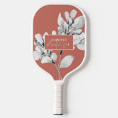 Botanische Aquarellschrift Rosa Pickleball Schläger (Rückseite)