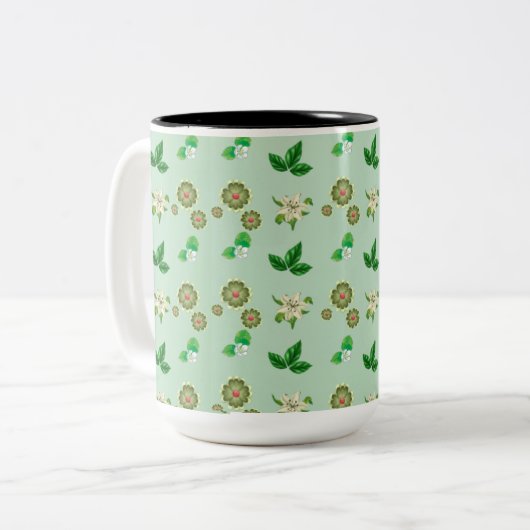 Botanische ästhetische Tasse - Grüner Blumencockta (Vorderseite Links)