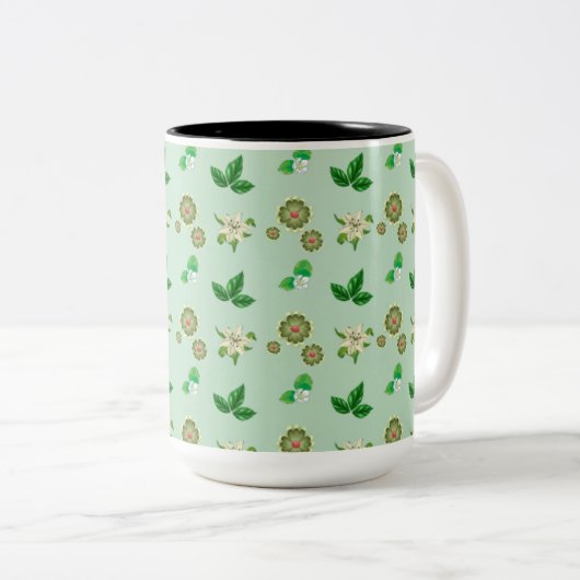 Botanische ästhetische Tasse - Grüner Blumencockta (VorderseiteRechts)